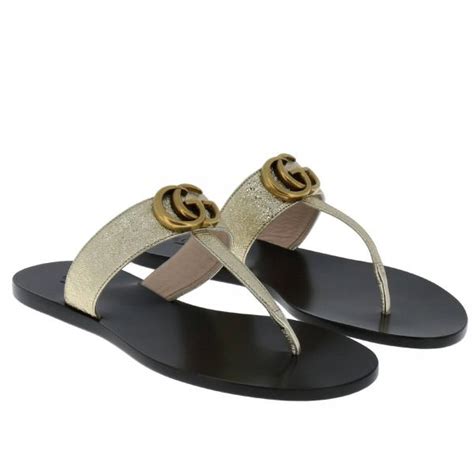 gucci gold sandals flat|gucci jolie denim flats sandals.